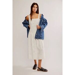NWT!! FREE PEOPLE Primavera Eyelet Midi Dress Embroidered Solid White Large